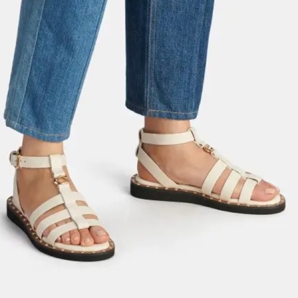 Coach Womens Giselle  White Leather Studded Strappy Sandals Shoes New